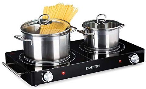 KLARSTEIN Piastra Elettrica Per Cucinare a 2 Fuochi, Fornello Elettrico Infrarossi 3W, Fornello Elettrico a 2 Piastre Moderno Touch Control, Fornello Elettrico Portatile Infrarossi Professionale