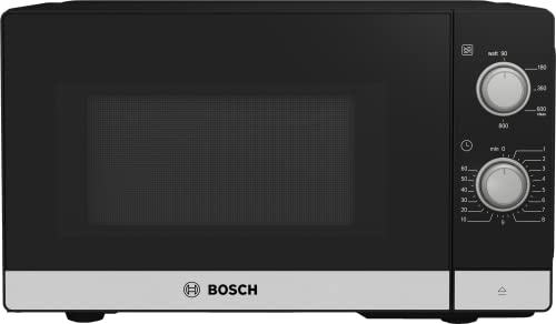 Bosch Serie 2 Forno a microonde, 26 x 44 cm, 800 W, piatto girevole da 27 cm, battuta porta sinistra, supporto per pulizia, illuminazione a LED, illuminazione uniforme