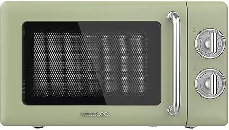 Cecotec Forno a microonde meccanico da 20 litri Proclean 3010 Retro Green. 700 W in 6 livelli, timer fino a 30 minuti, modalità sbrinamento, design vintage in verde, finiture in acciaio