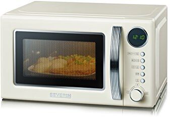 Severin Forno microonde Retrò 700 W da 20 L con grill 1000 W, Microonde piccolo con 8 programmi automatici e 5 livelli, Microonde da tavolo con timer e display digitale, Crema