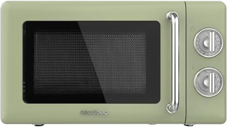 Cecotec Forno a Microonde Meccanico con griglia da 20 L Proclean 3110 Retro Green, 700 W in 6 livelli, timer fino a 30 minuti, modalità sbrinamento, design vintage in verde, finiture in acciaio