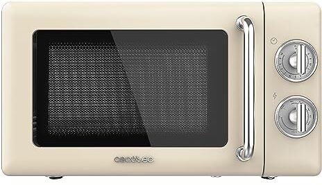 Cecotec Forno a Microonde Meccanico con griglia da 20 L Proclean 3110 Retro Beige, 700 W in 6 livelli, timer fino a 30 minuti, modalità sbrinamento, design vintage beige, finiture in acciaio