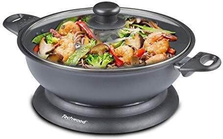 Techwood TWF-306, Wok elettirco, 3.5 L, Potenza 1400W, Nero