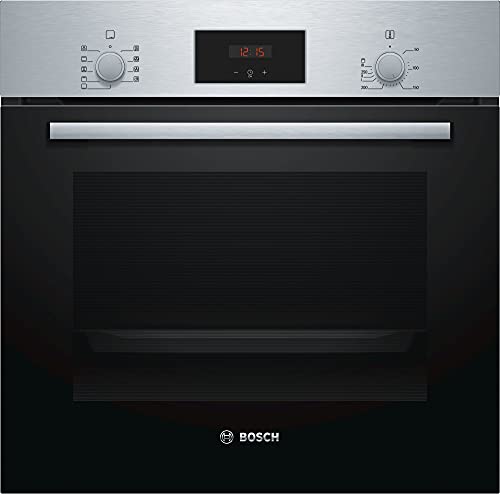 Bosch Serie 2, Forno da incasso, Cottura uniforme fino a 3 livelli, Manopole a scomparsa, Display digitale LED rosso, Idrolisi, Acciaio, 60 x 60 cm, Versione Esclusiva Amazon