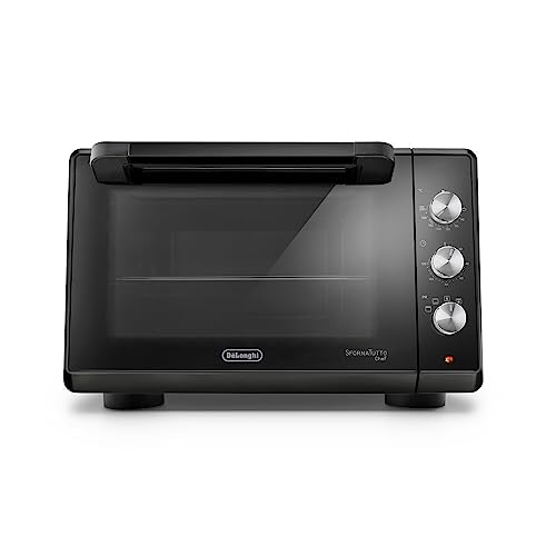 DeLonghi Sfornatutto Chef  Forno Elettrico Ventilato con 5 Livelli di Cottura da 34L, Friggitrice ad Aria, Porta Doppio Vetro, Temperatura 80-230°C, Timer 120',Include Teglia e Griglia, Nero