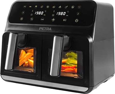 Petra PT5196GWVDE Friggitrice ad Aria 7,6 L, 1700 W, Forno Elettrico, Frigge Senza Olio e Grassi, 10 Programmi di Cottura, Doppio vassoi antiaderenti, doppia temperatura, finestre di osservazione