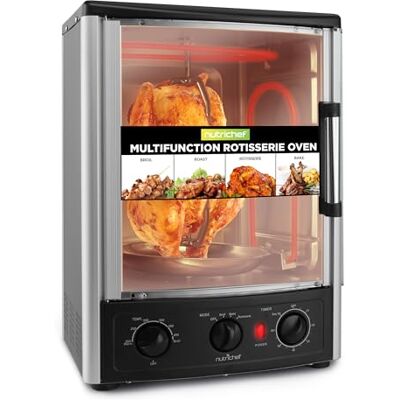Nutrichef Girarrosto Elettrico Multifunzione 23 Litri da Banco, Forno a Convezione Verticale con Porta in Vetro per Kebab, Pollo Arrosto, e Spiedini, Timer e Controllo Temperatura, 34×31×48 cm Nutrichef Girarrosto Elettrico Multifunzione 23 Litri da Banco, Forno a Convezione Verticale con Porta in Vetro per Kebab, Pollo Arrosto, e Spiedini, Timer e Controllo Temperatura, 34×31×48 cm
