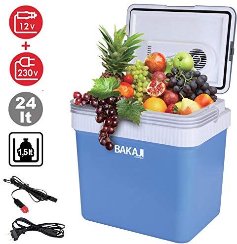 BAKAJI Frigorifero Elettrico 24LT 12/220V Casa Auto Camper Barca Frigo Portatile Funzione Caldo Freddo Dimensioni: 41 x 30 x 45 cm