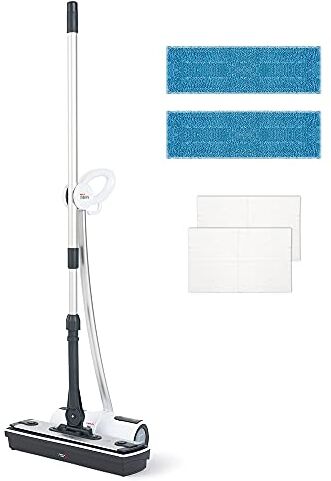 Polti Moppy Lavapavimenti con Vapore Senza Cavo/Cordless, Colore Bianco + PAEU0342 Moppy Kit 2 Panni Universali