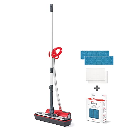 Polti Moppy Lavapavimenti con Vapore Senza Cavo/Cordless, Colore Rosso + PAEU0342 Moppy Kit 2 Panni Universali