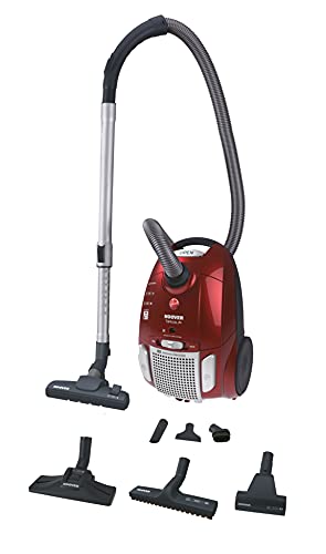 Hoover TELIOS PLUS 011 Aspirapolvere a Traino, con Sacco, 700W, 3,5 L, 66 dBA, Filtro Epa, Spazzola Parquet, Mini Turbo Spazzola, Rosso