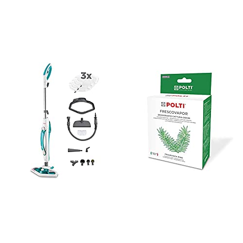 Polti Vaporetto SV450_Double Scopa Vapore Doppia Funzione con Pulitore Portatile, 13 Accessori, 1500 W, 0.3 Litri, Plastica, Verde/Bianco & PAEU0285 Frescovapor Deodorante Cattura Odori per Vaporetto