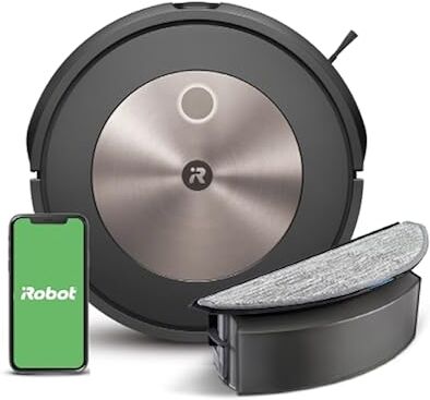 Irobot Roomba Combo j5, Robot Aspirapolvere Lavapavimenti, Mappatura Intelligente, Wi-Fi, Rilevamento Ostacoli, 2 Spazzole in Gomma Multi-Superficie, Programmabile con App e Assistente Vocale, Bronzo