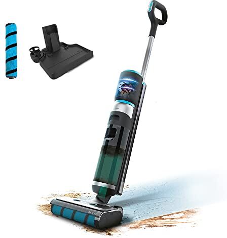 Cecotec Mocio elettrico FreeGo Wash&Vacuum. 200 W, Friega e aspira allo stesso tempo, Autonomia 35 min, Rullo assorbente Jalisco, Serbatoio dell'acqua pulita e sporco 700 ml, spray e base