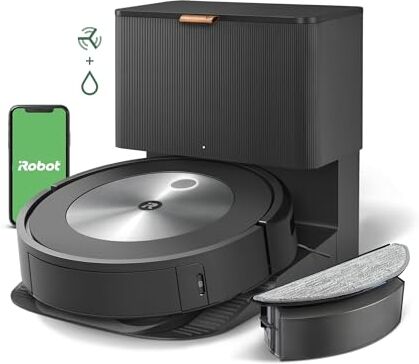 Irobot Roomba Combo j5+, Robot Aspirapolvere Lavapavimenti, Base Autosvuotante, Mappatura Intelligente, Wi-Fi, Rilevamento Ostacoli, 2 Spazzole Multi-Superficie, App e Assistente Vocale, Bronzo