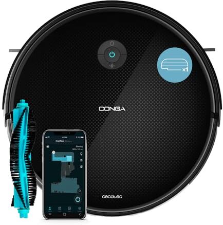 Cecotec Robot aspirapolvere Conga 2499 Ultra Genesis con tecnologia giroscopica, lava, aspira e spazza, 2200 Pa, APP, Spazzola multifunzione, Serbatoio misto, 3 L, WiFi e Bluetooth.