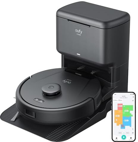 eufy Clean L60 Robot Aspirapolvere con Stazione Autopulente, Ultra potente da 5000 Pa, Navigazione Laser iPath, per la pulizia profonda dei pavimenti, ideale per capelli e pavimenti duri