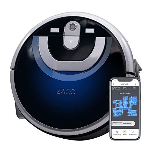 ZACO Robot lavapavimenti con App e Alexa, navigazione intelligente, Serbatoi separati per l'acqua pulita e sporca, 80min di pulizia a umido, Lavapavimenti robot per parquet e pavimenti duri