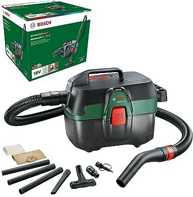 Bosch Aspiratore a Umido e a Secco AdvancedVac 18V-8 (Senza Batteria, Sistema 18 Volt, Set di Accessori Incluso, in Confezione di Cartone)