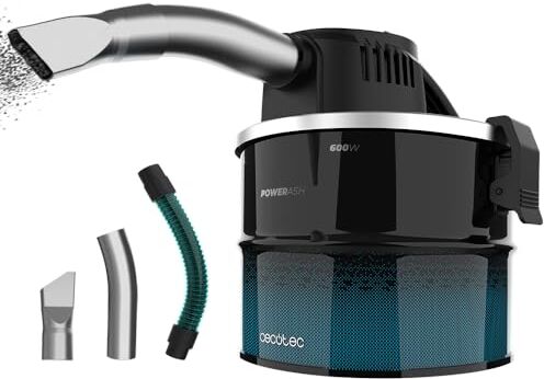 Cecotec Aspirapolvere di Cenere Conga Ash 1000 Lite, 600 W, Finiture in Acciao Inossidabile, Tubo Rivestito in Metallo, Serbatoio in Acciaio Inossidabile da 4 Litri, Filtro A Rete Metallica