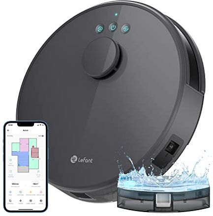 LEFANT Robot Aspirapolvere Lavapavimenti con Mappatura,Navigazione LDS,4000 Pa Potente Aspirazione,150 min,Zona Vietata,Aspirapolvere Robot Sottile da Diam 32 cm Controllo App/Alexa,Grigio