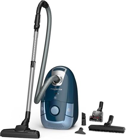 Rowenta Power XXL, RO3171, Aspirapolvere a Traino con Sacco, Sacco Hygene+ da 4,5 L, Potenza Elevata, Animal Kit, 450W, Blu/Acqua