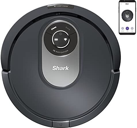 Shark AI Aspirapolvere Robot, con Anti Hair Wrap Adatto a Tutti i Tappeti e Pavimenti Duri, Autonomia Fino a 90 Minuti, Controlli Manuali e Via App, Grigio