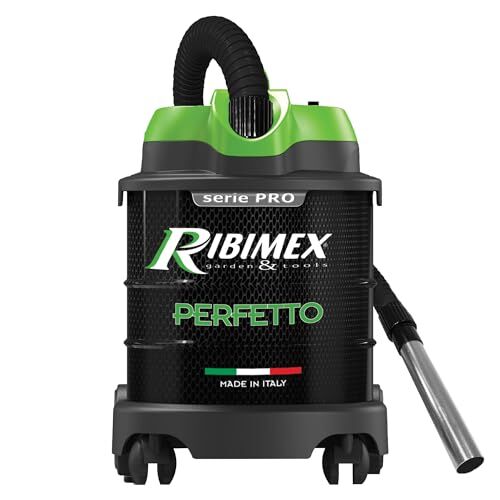 Ribimex , Aspiracenere Perfetto, Plastica e Metallo, Nero e Verde, 20 L silenzioso, 1200 W, 20 Litri, 62 decibeles