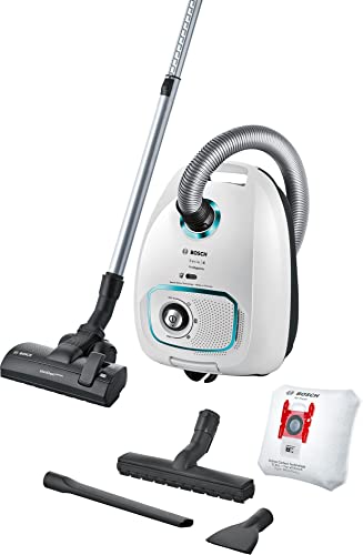 Bosch BGLS4HYG2, Aspirapolvere a traino con sacco, Serie 4, Potenza 800W, Sacchetti XL, Realizzato in Germania, progettato per chi soffre di allergie, Spazzola parquet, Raggio d'azione: 10 m, Bianco