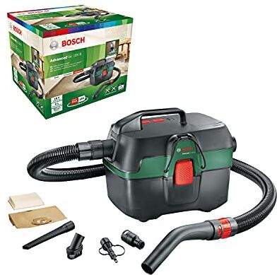 Bosch Aspiratore a Umido e a Secco AdvancedVac 18V-8 (Senza Batteria, Sistema 18 Volt, Set di Accessori Incluso, in Confezione di Cartone)