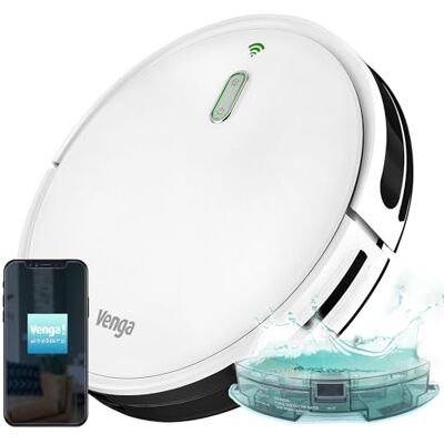 Venga! Robot Aspirapolvere Lavapavimenti, Navigazione Giroscopio e App, Bianco, Venga! Robot Aspirapolvere Lavapavimenti, Navigazione Giroscopio e App, Bianco,