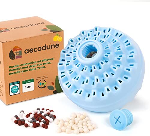 aecodune Palla Lavatrice Economica con 1 Anno Detersivo Lavatrice Ecologico 24 Lavaggi Perle di Sapone Lavatrice Naturale con Sfere di Ceramica Ovetto Lavatrice Riutilizzabili a Vita Limone