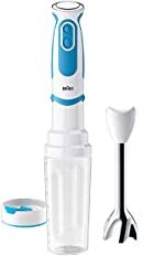 Braun MultiQuick 5 Vario Fit MQ 5251 Hand Blender – Purée Stick with Stainless Steel Mixing Base and Blend & Go Attachment for Smoothies Travelling, 1,000 W, White/Blue