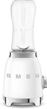 SMEG , Frullatore da Tavolo Compatto PBF01BLEU, 2 Livelli di Velocità, Sicurezza Blocco Motore, 2 Bottiglie da 600 ml in Dotazione, Base Antiscivolo, Avvolgicavo Integrato, 300W, Bianco