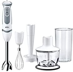 Braun Frullatore a mano, 1000 W, 21 velocità e funzione Turbo, Campana anti-schizzi, Powerbell Plus, Easy-Click, con misurino da 600 ml, colore: bianco