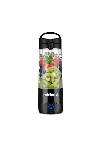 NutriBullet Leggero Frullatore Portatile, 475ml BPA Free Tritan, Mini Frullatore, Lama a 4 Punte in Acciaio Inox, Frullatore Multifunzione, Caricatore USB-C, Oltre 15 Cicli Frullatura, , Nero