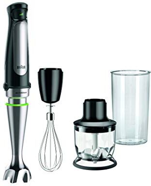 Braun MQ7025X MultiQuick 7 Minipimer Frullatore ad Immersione, Dotazione: frusta a filo in acciaio, mini-tritatutto da 350 ml e bicchiere graduato da 600 ml, Potenza 1000W, Tecnologia Tedesca