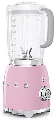 SMEG Frullatore a brocca con lame in acciaio inox, 4 impostazioni di velocità e funzione di impulso, programmi preimpostati per frullati e ghiaccio schiacciato, 800 W, rosa