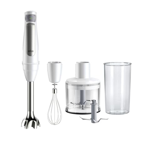 Braun MultiQuick 7 MQ7035I, 1000W, Frullatore a immersione, Tecnologia Splash Control, Parti Lavabili in Lavastoviglie, Bicchiere di Plastica senza BPA 600ml , Bianco