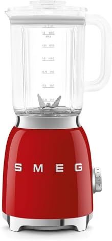 SMEG , Frullatore da Tavolo  1,5 L, 4 Livelli di Velocità, 4 Funzioni Smoothie, Pulse, Tritaghiaccio e Auto-Pulizia, Blocco Motore e Tappo Dosatore, Base Antiscivolo, 800W, Rosso