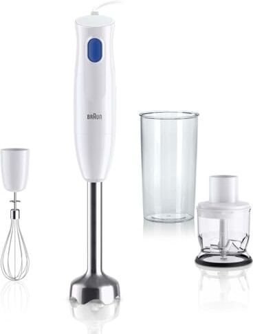 Braun MultiQuick 1 Frullatore ad immersione extra leggero con base in acciaio inox e sistema EasyTwist incluso, frusta e misurino da 600 ml, 450 Watt, colore: Bianco