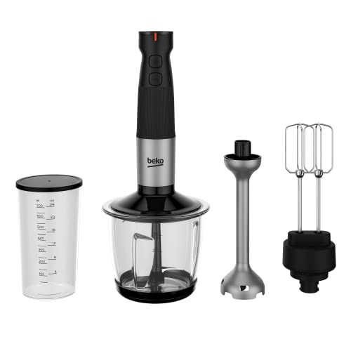 Beko HBA81762BX Set Frullatore ad Immersione Sirius Line, Bicchiere Graduato 700 ml, 750 Watt, con Tritatutto 2 Lame Acciaio Inox, Mixer, Doppia Frusta Nero