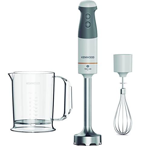 Kenwood Triblade XL HBM40.002WH Frullatore ad Immersione, Mixer, Asta XL in Acciaio Removibile, Dotato di Frusta a Filo e Bicchiere Graduato con Manico da 0,75L, Potenza 850watt, Bianco