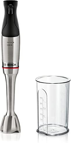 Bosch Frullatore a immersione  ErgoMaster Series 6 , 10 anni di garanzia sul motore, lame in acciaio inossidabile, frizione in ceramica antiusura, QuattroBlade, vaso frullatore, 1200 W