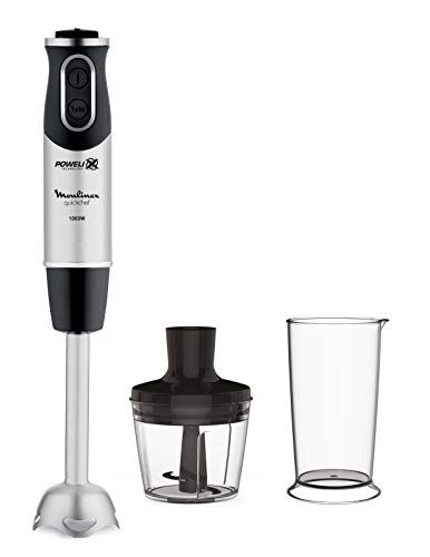 Moulinex Quickchef 2in1 Frullatore a Immersione, 1000 W, Mixer con Tecnologia Powelix e 10 Velocità, 2 Accessori, Bicchiere 800 ml e Tritatutto 500 ml, Lame in Acciaio Inossidabile