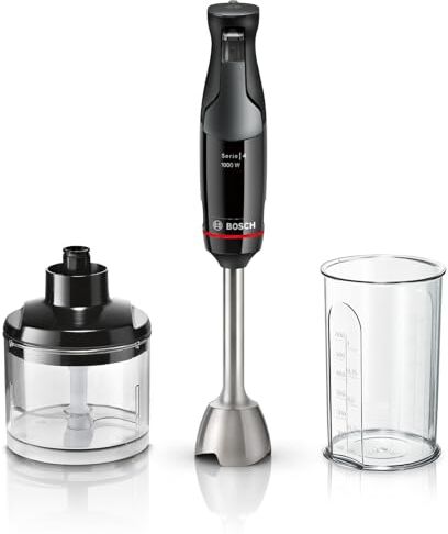 Bosch Frullatore a immersione ErgoMaster Serie 4, 1000 Watt, in acciaio inox, tritatutto, miscelatore, misurino, nero