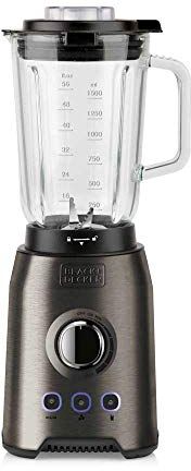 Black & Decker BXJB1200E Frullatore, 1200 W, corpo in acciaio inox, anti-impronta, caraffa in vetro1,5 lt. & Bxhba1000e Frullatore a Immersione, 1000 W, Inox/Plastica, Nero/Acciaio, 5.8 X 24.5 X 5.2 Cm