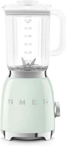 SMEG , Frullatore da Tavolo  1,5 L, 4 Livelli di Velocità, 4 Funzioni Smoothie, Pulse, Tritaghiaccio e Auto-Pulizia, Blocco Motore e Tappo Dosatore, Base Antiscivolo, 800W, Verde Pastello