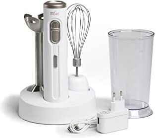 Melchioni Family   Frullatore a Immersione , Senza Fili e Ricaricabile, con 2 Velocità, Maneggevole Ergonomico, Completo di Sbattitore, Bicchiere e Base, Frusta e Lame in Acciaio, 200W