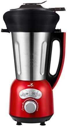 Senya Frullatore riscaldante in acciaio inox Cook & Ice V3 rosso, frullatore da zuppa vellutato/macinato,1,5 L, 1400 W, e cestello per vapore in silicone da 2 L